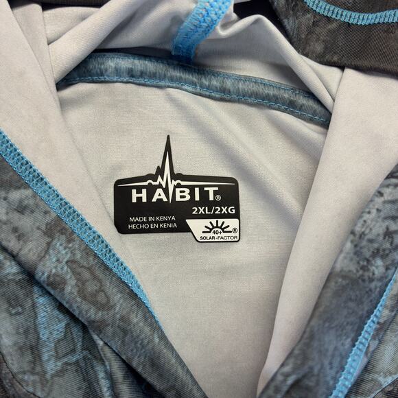 Habit Mens UPF 40+ UV Protection Hooded Performance Shirt Blue Camo 2XL Fishing - Picture 4 of 10